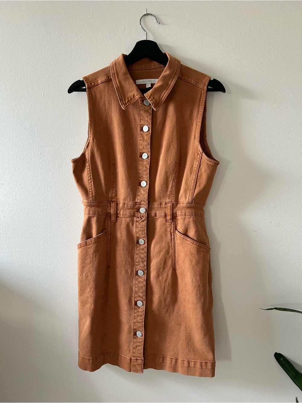 Urban Revivo: Rust-Orange Button-Front Sleeveless Dress
